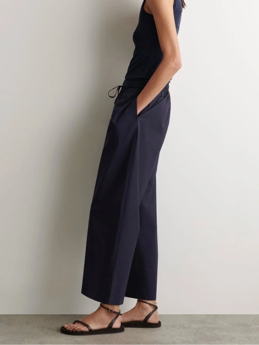 COS Navy Cotton Lyocell Linen Drawstring Barrel Tapered Pants Women’s US 6